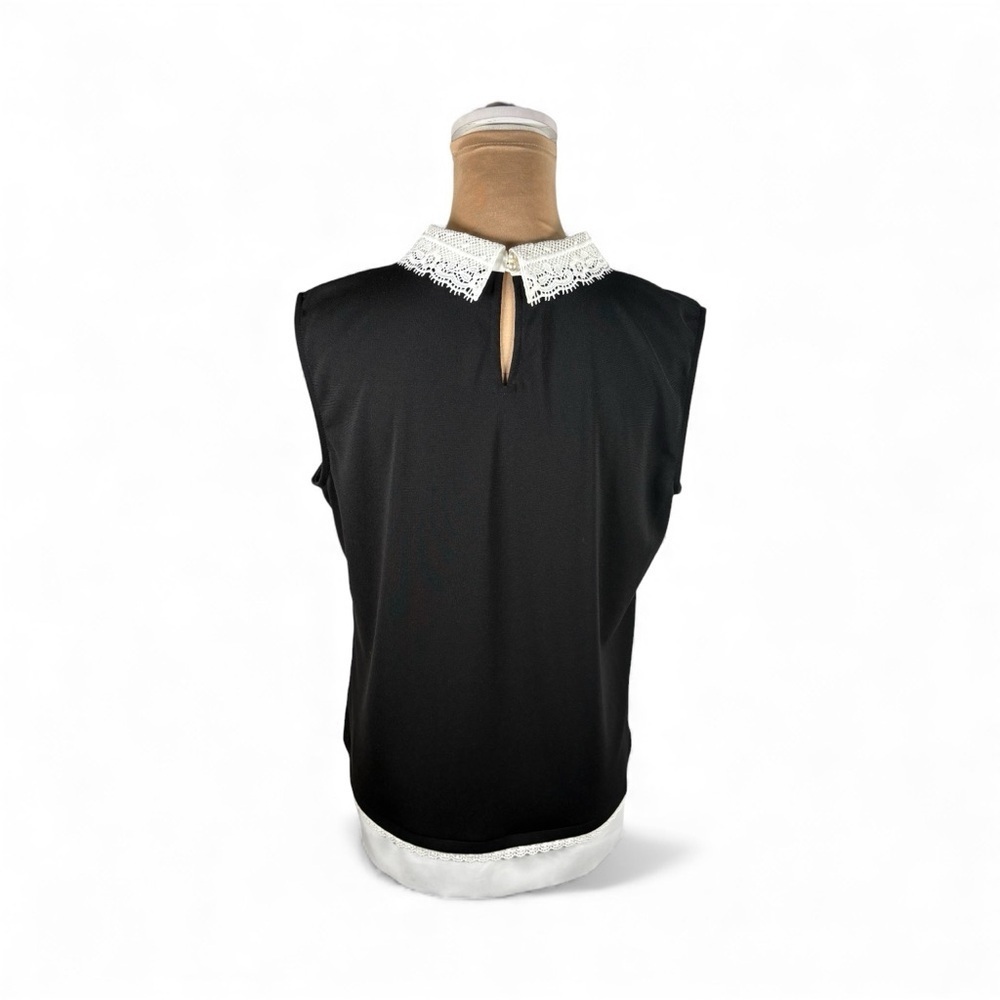 KARL LAGERFELD PARIS Lace Collar Sleeveless Blouse Size Medium - Picture 5 of 9